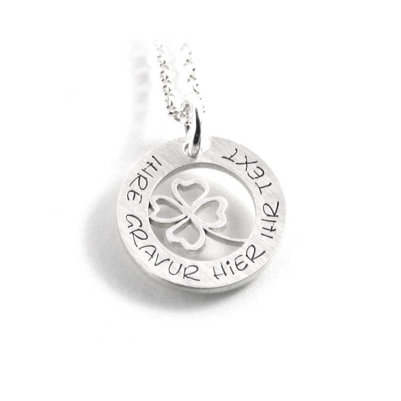 Anhänger Mit Gravur Kette 925 Silber Individuell Vierblättriges Kleeblatt Glücksbringer Glückssymbol Namenskette Datum Initiale | Ps468Ke2 von Fotoschmuck24