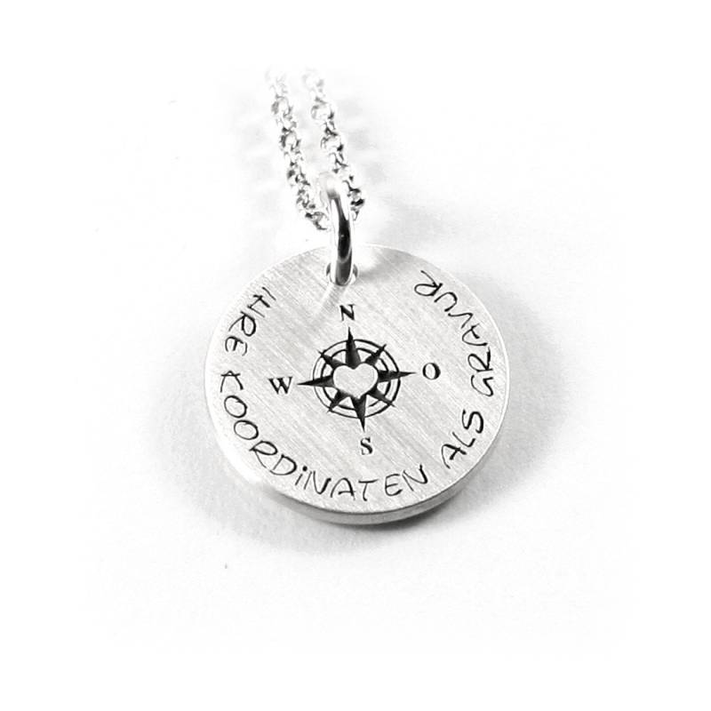 Anhänger Mit Gravur Kompassrose Kompass Gps Koordinaten Geo Windrose Symbol Und Kette 925 Silber Rund Namenskette Datum Initiale |Ps316Ke2 von Fotoschmuck24