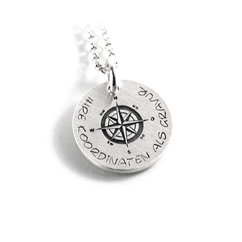 Anhänger Mit Gravur Kompassrose Kompass Gps Koordinaten Geo Windrose Symbol Und Kette 925 Silber Rund Namenskette Datum Initiale |Ps400Ke2 von Fotoschmuck24