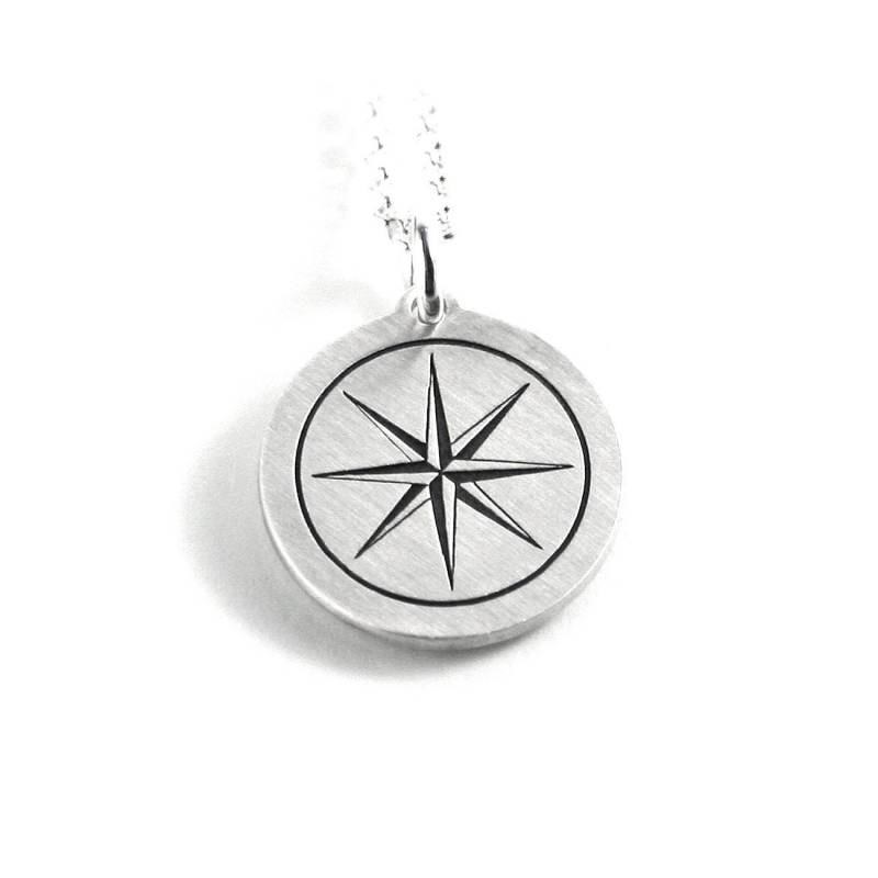 Anhänger Mit Gravur Kompassrose Kompass Gps Koordinaten Geo Windrose Symbol Und Kette 925 Silber Rund Namenskette Datum Initiale |Ps406Ke2 von Fotoschmuck24