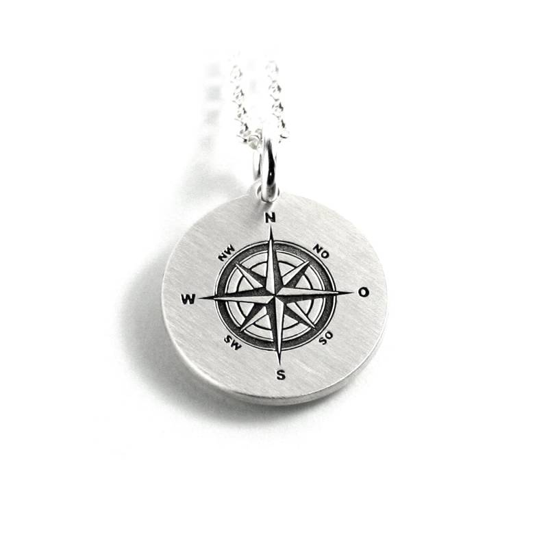 Anhänger Mit Gravur Kompassrose Kompass Gps Koordinaten Geo Windrose Symbol Und Kette 925 Silber Rund Namenskette Datum Initiale |Ps407Ke2 von Fotoschmuck24