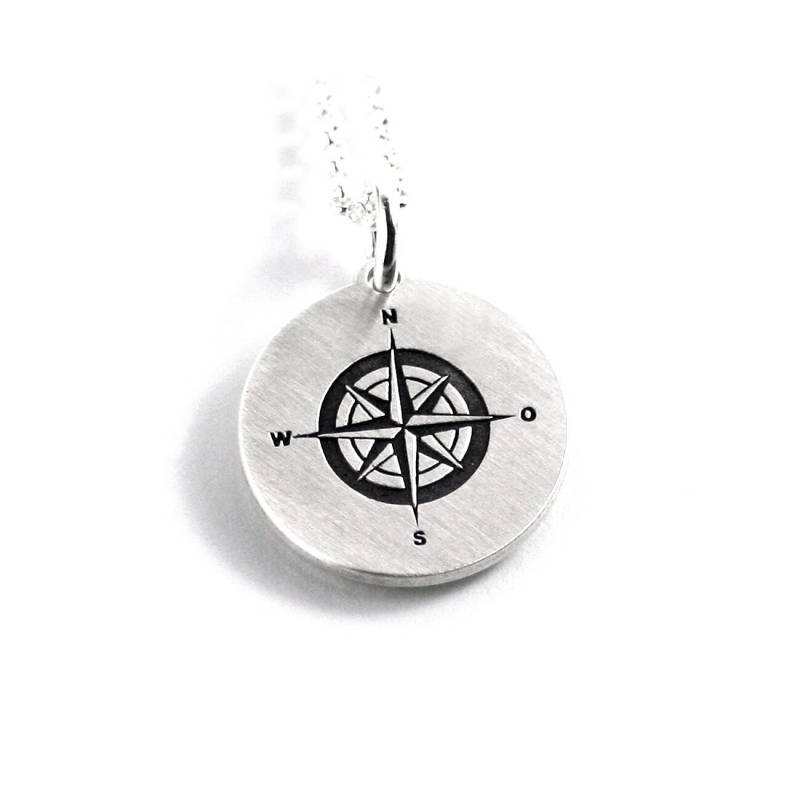 Anhänger Mit Gravur Kompassrose Kompass Gps Koordinaten Geo Windrose Symbol Und Kette 925 Silber Rund Namenskette Datum Initiale |Ps408Ke2 von Fotoschmuck24