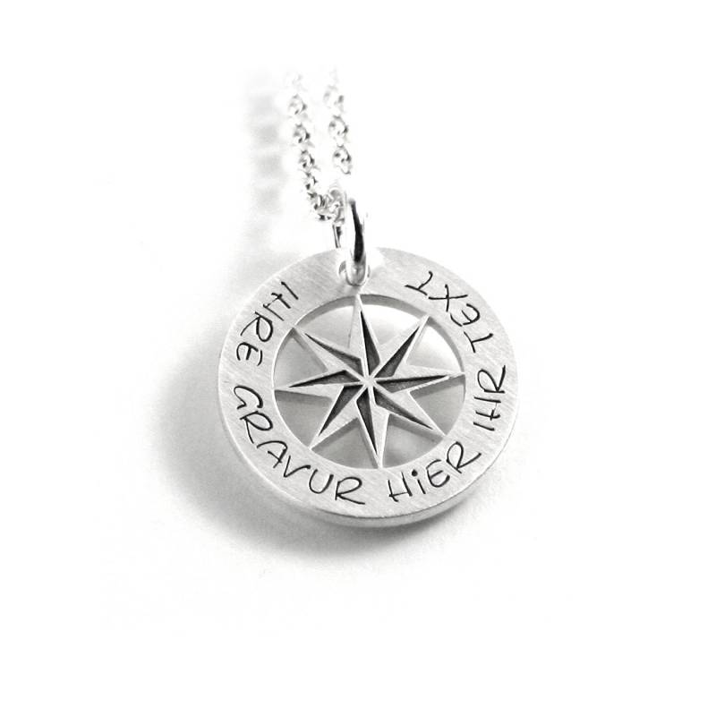 Anhänger Mit Gravur Kompassrose Kompass Gps Koordinaten Geo Windrose Symbol Und Kette 925 Silber Rund Namenskette Datum Initiale |Ps474Ke2 von Fotoschmuck24