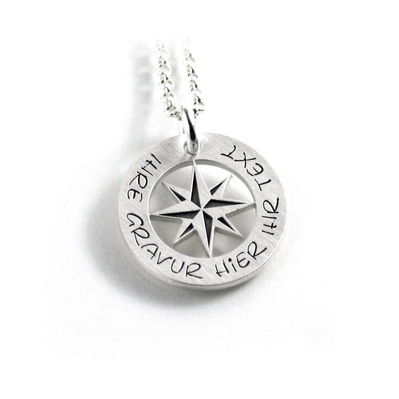Anhänger Mit Gravur Kompassrose Kompass Gps Koordinaten Geo Windrose Symbol Und Kette 925 Silber Rund Namenskette Datum Initiale |Ps475Ke2 von Fotoschmuck24