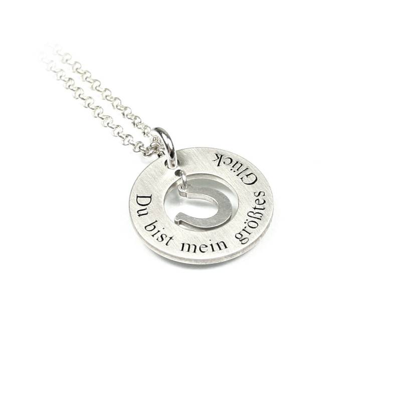 Anhänger Mit Gravur Lange Kette 925 Silber Hufeisen Glücks Glück Namenskette Kleeblatt Pferd Talisman Individuell Glücksbrinnger | Ps61Ke2 von Fotoschmuck24