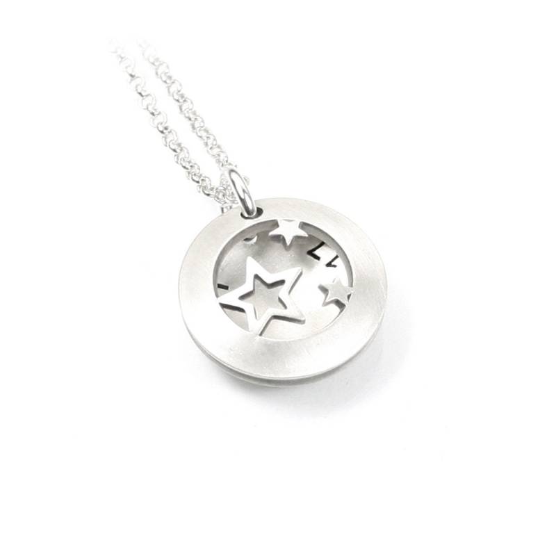 Anhänger Mit Gravur Medaillon Stern Sterne Sternchen Lange Kette 925 Silber Individuelle Glück Sternzeichen Sternenhimmel Rund | Psd11Ke2 von Fotoschmuck24