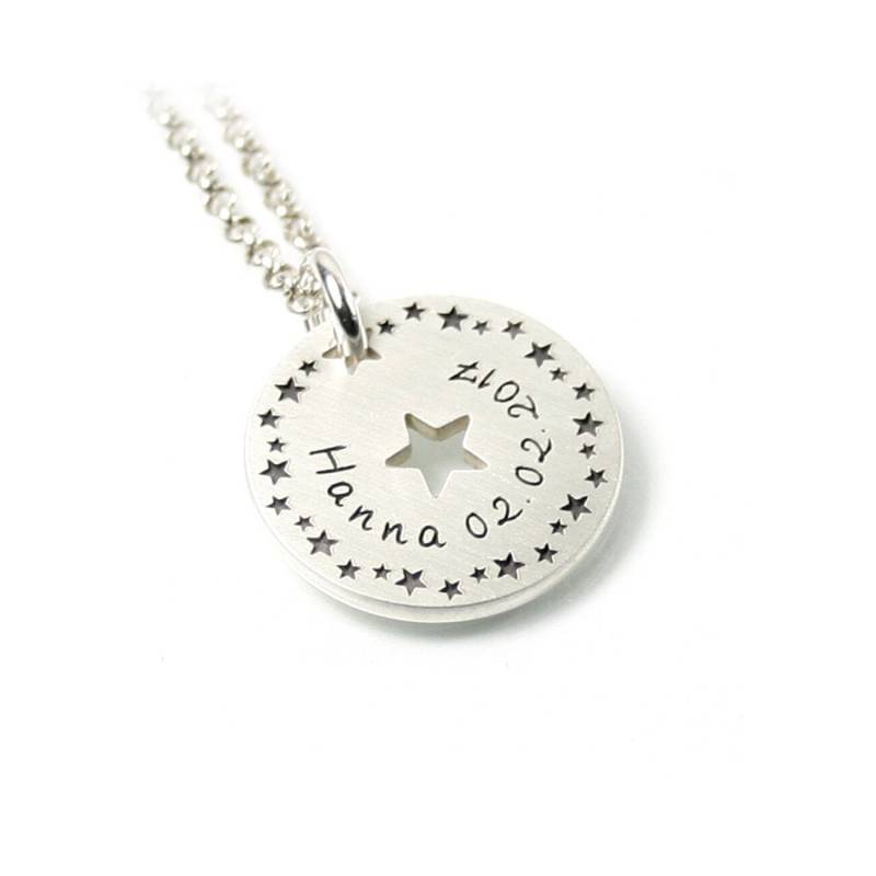 Anhänger Mit Gravur Sternchen Stern Sterne Kette Aus 925 Silber Individuelle Form Rund Namenskette Datum Initiale | Ps88Ke2 von Fotoschmuck24