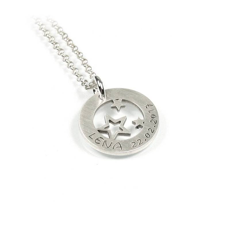 Anhänger Mit Gravur Sterne + 45 cm Lange Kette Beides 925 Silber Stern Sternchen Namenskette Datum Damen Herren Initiale Partner | Ps78Ke2 von Fotoschmuck24