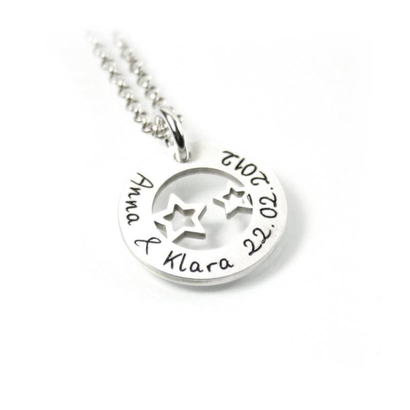 Anhänger Mit Gravur Zwei Sterne Sternchen Stern 45 cm Kette 925 Silber Namenskette Partnerschmuck Taufkette Taufschmuck | Ps91Ke2 von Fotoschmuck24