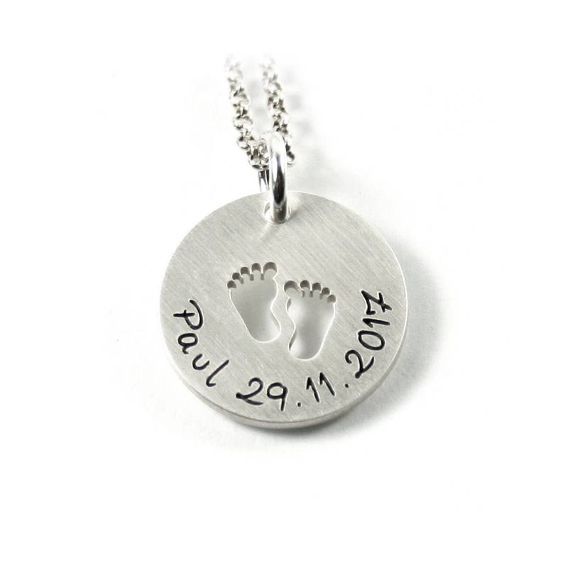 Anhänger Mit Ihrer Gravur Babyfuß Fuß Abdruck Taufkette Taufschmuck Taufe Kette 925 Silber Rund Namenskette Name Datum Initiale | Ps129Ke2 von Fotoschmuck24