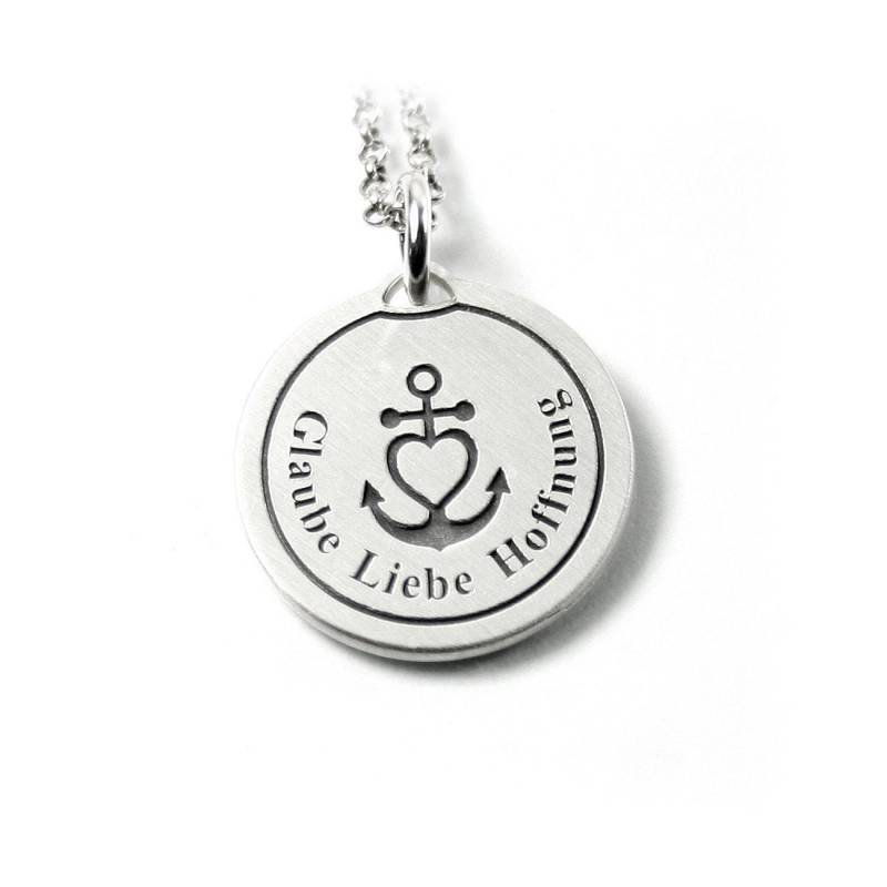 Anhänger Mit Ihrer Gravur Mittig Herzanker Symbol Kette 925 Silber Glaube Liebe Hoffnung Maritim Anker Herz Kreuz Namenskette | Ps135Ke2 von Fotoschmuck24