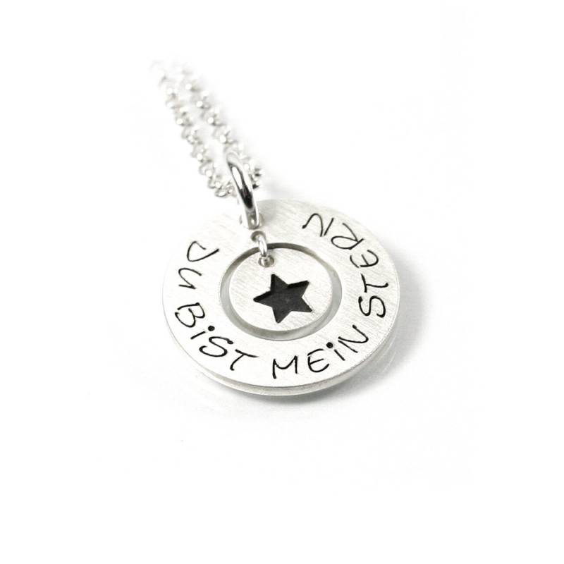 Anhänger Mit Individueller Gravur 45 cm Kette 925 Silber Stern Symbol Rund Namenskette Initiale Datum Schmuck Damen | Ps93Ke2 von Fotoschmuck24