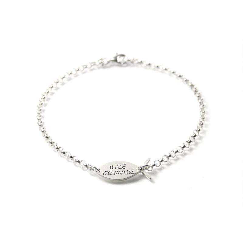 Armband Gravur 925 Silber Name Datum Glaube Symbol Christenfisch Religion Zeichen Christen Damenarmband Namensarmband Taufschmuck | Psa11Ke5 von Fotoschmuck24