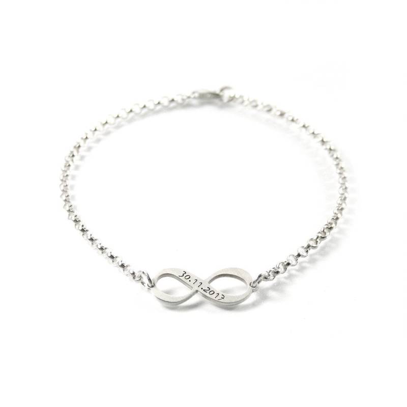Armband Individuelle Gravur 925 Silber Name Datum Damen Unendlich Zeichen Eternity Infinity Damenarmband Namensarmband Taufschmuck | Psa1Ke5 von Fotoschmuck24