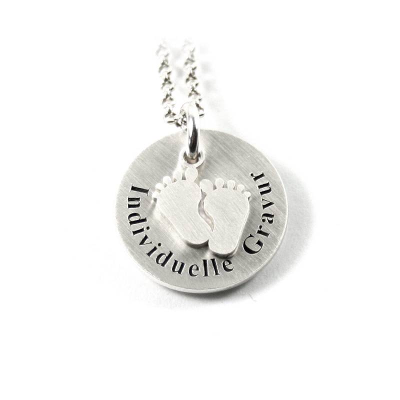 Babyfuß Abdruck Anhänger Mit Kette 925 Silber Baby Gravur Geschenk Geburt Taufe Taufschmuck Taufkette Tauf Schmuck Name | Ps145Ke2 Eine Öse von Fotoschmuck24