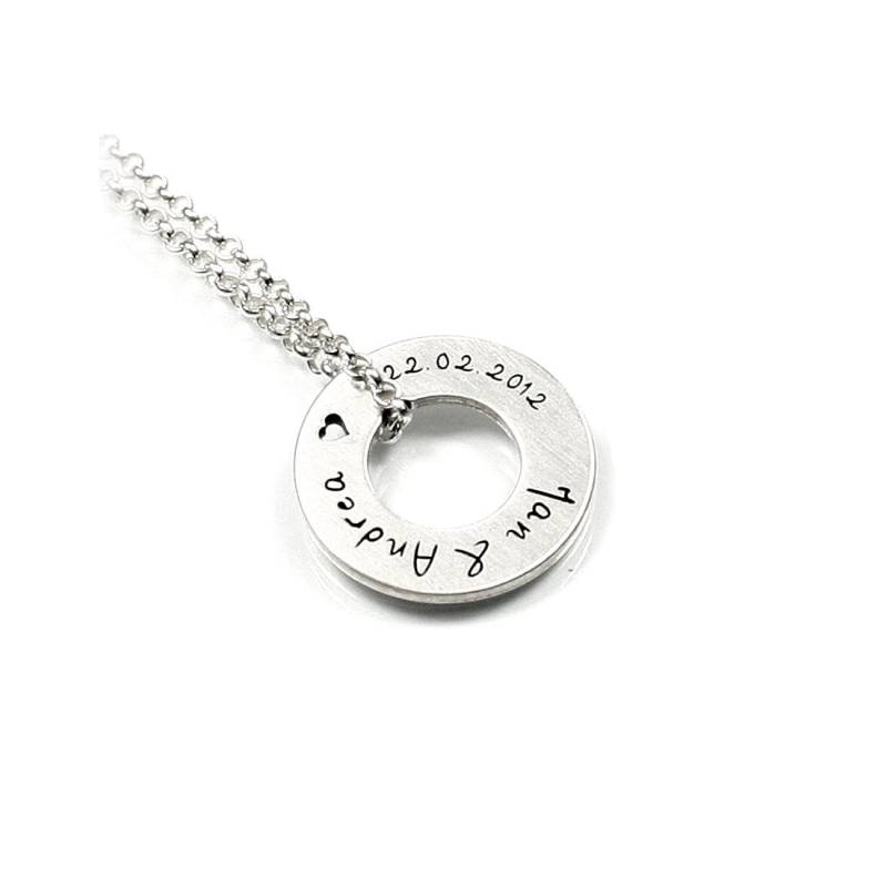 Donut Anhänger Mit Wunsch Gravur Gravurplatte Herz Symbol 45 cm Kette 925 Silber Individuelle Namenskette Datum Damen Herren | Ps12 R Ke2 von Fotoschmuck24