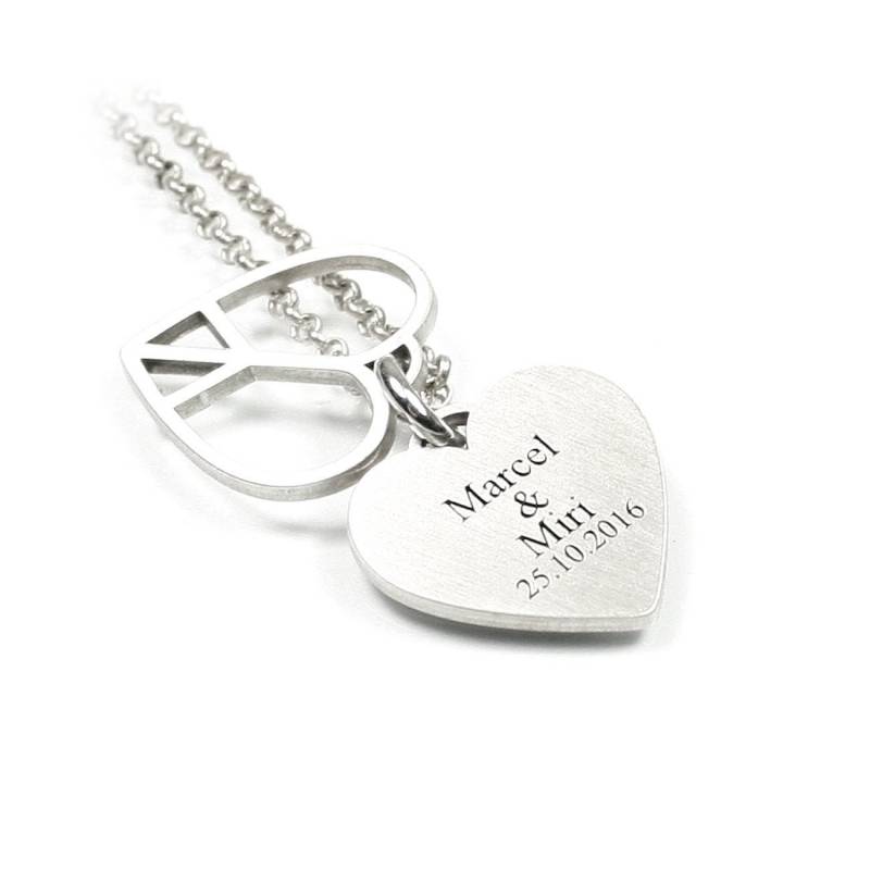 Doppel Anhänger Gravur Peace Herz Herzen Herzchen 925 Silber Liebe Love Partner Namenskette Datum Initiale Gps Geo Koordinaten | Ps23 Ke2 von Fotoschmuck24
