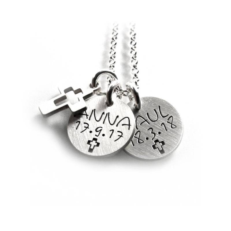 Drei Anhänger Mit Individueller Gravur Kreuz Namenskette Glaube Andenken 925 Silber Religion Taufe Datum Initiale Damen Herren Neu |Ps151Ke2 von Fotoschmuck24