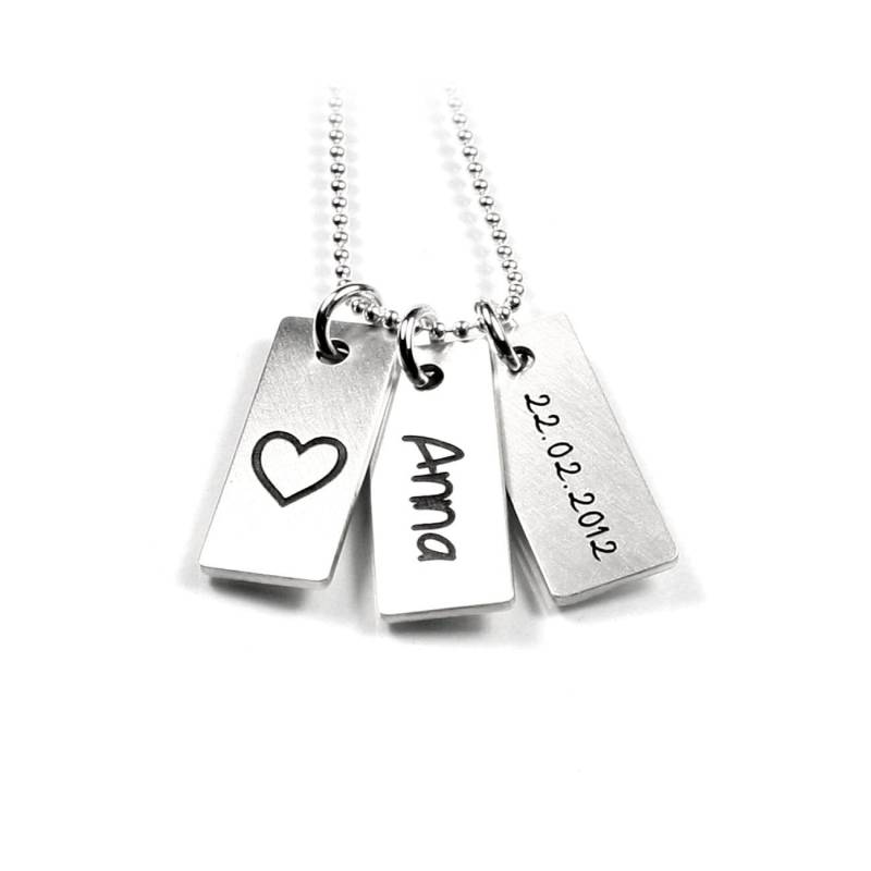 Dreifacher Anhänger Mit Gravur Namenskette Taufschmuck Partnerschmuck 925 Silber Datum Initiale Unisex Damen Herren | Pg10 Kk1 von Fotoschmuck24