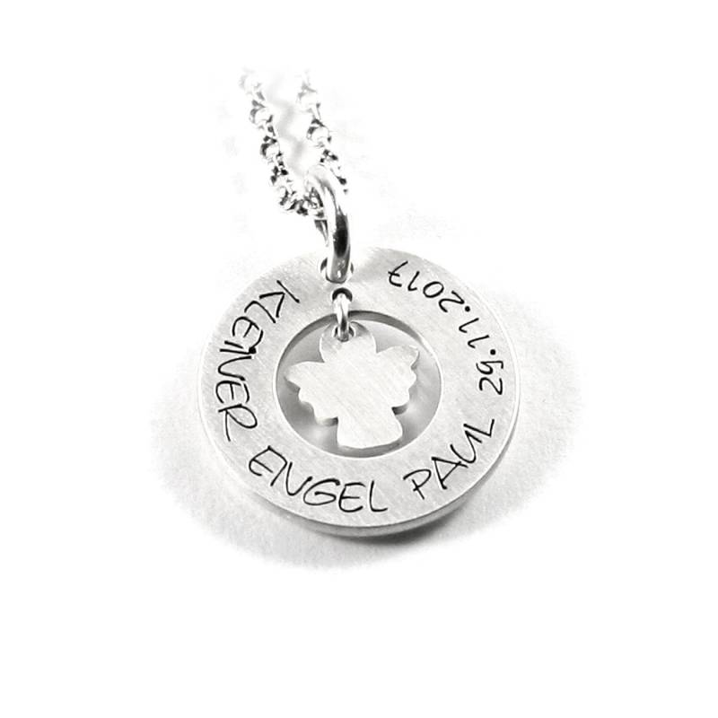Engel Schutzengel Anhänger Mit Gravur 45 cm Kette 925 Silber Taufe Rund Symbol Namenskette Initiale Datum | Glaube Liebe Ps172Ke2 von Fotoschmuck24