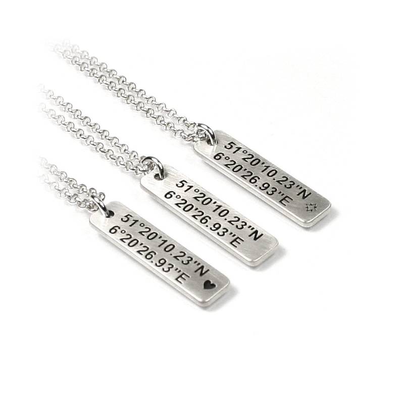Gravurplatte Anhänger Mit Gravur Herz Koordinaten Geo Windrose Symbol 45 cm Kette 925 Silber Individuelle Gps | Ps64Ke2 von Fotoschmuck24