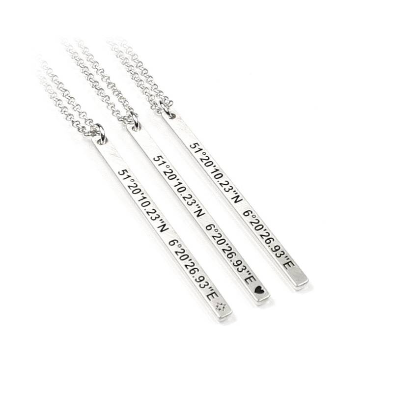 Gravurplatte Ein Anhänger Mit Gravur Herz Koordinaten Geo Windrose Symbol 45 cm Kette 925 Silber Namenskette Datum Initiale Gps | Ps63Ke2 von Fotoschmuck24