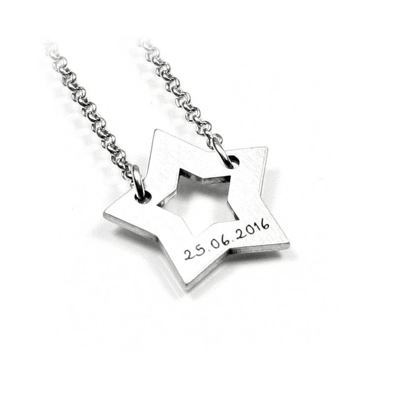 Gravurplatte Sternanhänger Mit Gravur Anhänger in Sternform 925 Silber Namenskette Datum Initiale Damen Stern Sterne Sternchen | Ps39Ke2 von Fotoschmuck24