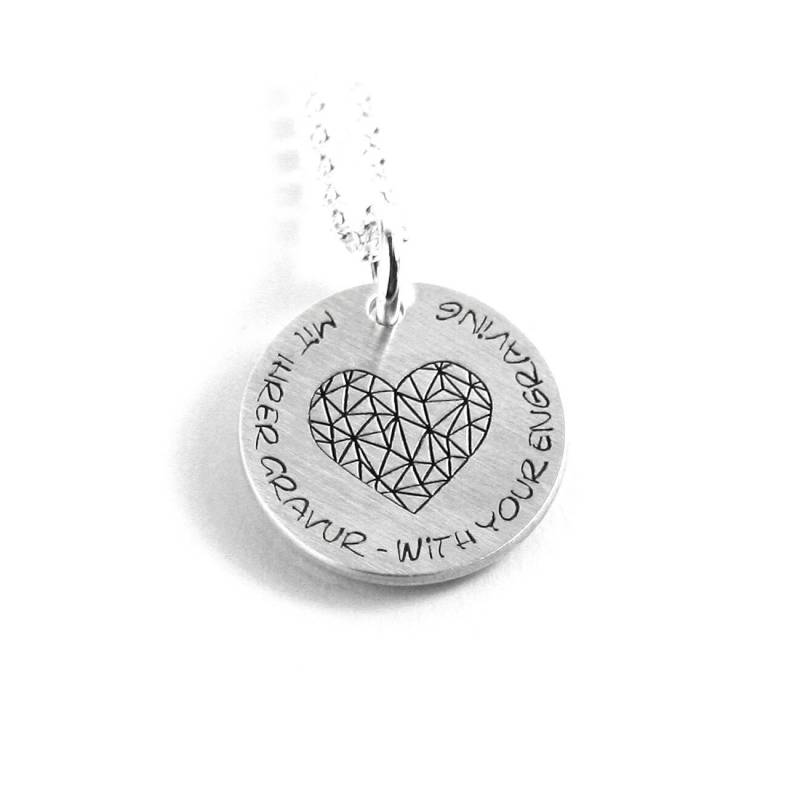 Herz Anhänger Mit Gravur Kette 925 Silber Partner Schmuck Symbol Liebe Love in Rund Name | Ps227Ke2 von Fotoschmuck24