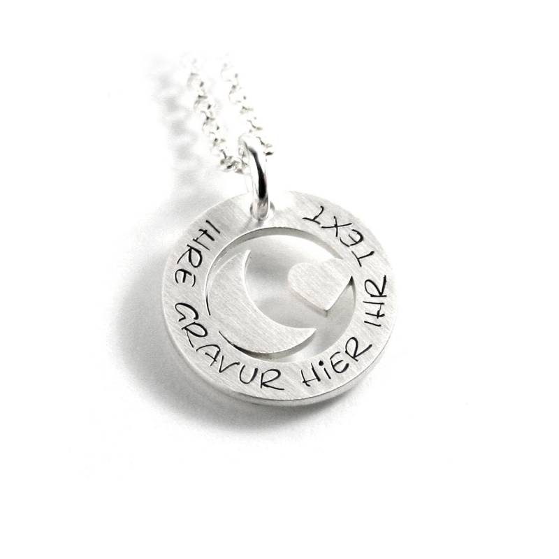 Herz Mond Anhänger Mit Gravur Kette Aus 925 Silber Individueller Love Symbol | Rund Namenskette Datum Initiale Ps434Ke2 von Fotoschmuck24