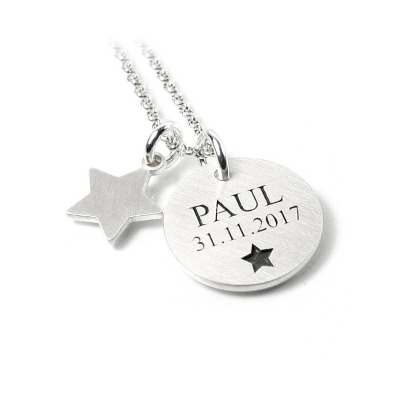 Ihre Gravur Sternanhänger 925 Silber Baby Anhänger Geschenk Geburt Taufe Taufschmuck Taufkette Sternchen Sterne | Ps108Ke2 Zwei Ösen von Fotoschmuck24