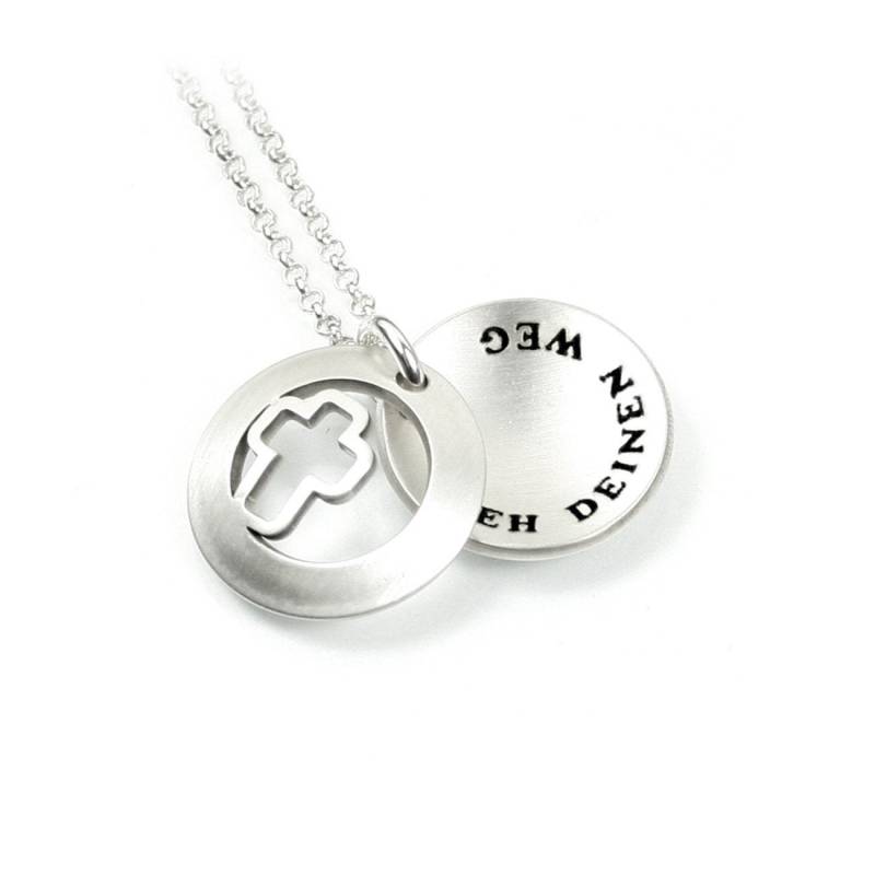 Kreuz Anhänger Medaillon Mit Ihrer Gravur 45 cm Lange Kette Beides 925 Silber Glaube Liebe Hoffnung Religion Rund Christen Jesus| Psd10Ke2 von Fotoschmuck24
