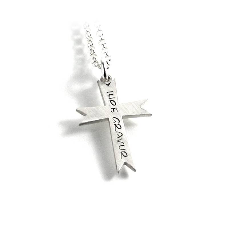 Kreuz Anhänger Mit Gravur Kette Beides Aus 925 Silber Filigran Glaube Religion Symbol Rund Namenskette Datum Initiale Taufe | Ps388Ke2 von Fotoschmuck24