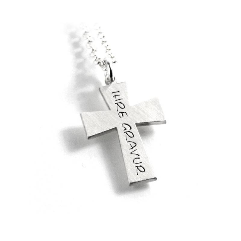 Kreuz Anhänger Mit Gravur Kette Beides Aus 925 Silber Filigran Glaube Religion Symbol Rund Namenskette Datum Initiale Taufe | Ps393Ke2 von Fotoschmuck24