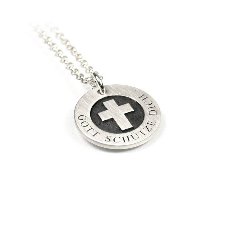 Kreuz Anhänger Und 45 cm Lange Kette Aus 925 Silber Mit Individueller Gravur Symbol Religion Rund Namenskette Initiale Datum| Ps49Ke2 von Fotoschmuck24