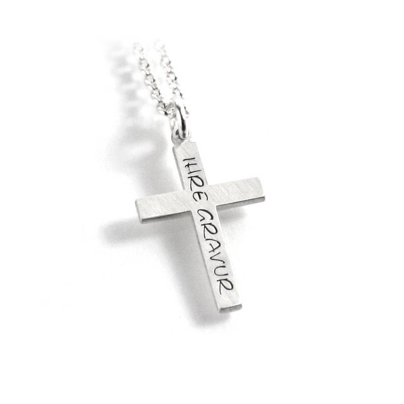 Kreuzanhänger Mit Gravur Kette Beides Aus 925 Silber Filigran Glaube Religion Kreuz Symbol Rund Namenskette Datum Initiale Taufe | Ps375Ke2 von Fotoschmuck24