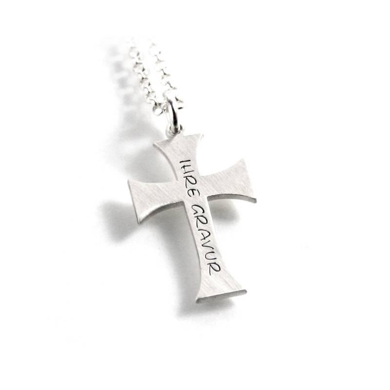 Kreuzanhänger Mit Gravur Kette Beides Aus 925 Silber Filigran Glaube Religion Kreuz Symbol Rund Namenskette Datum Initiale Taufe | Ps386Ke2 von Fotoschmuck24