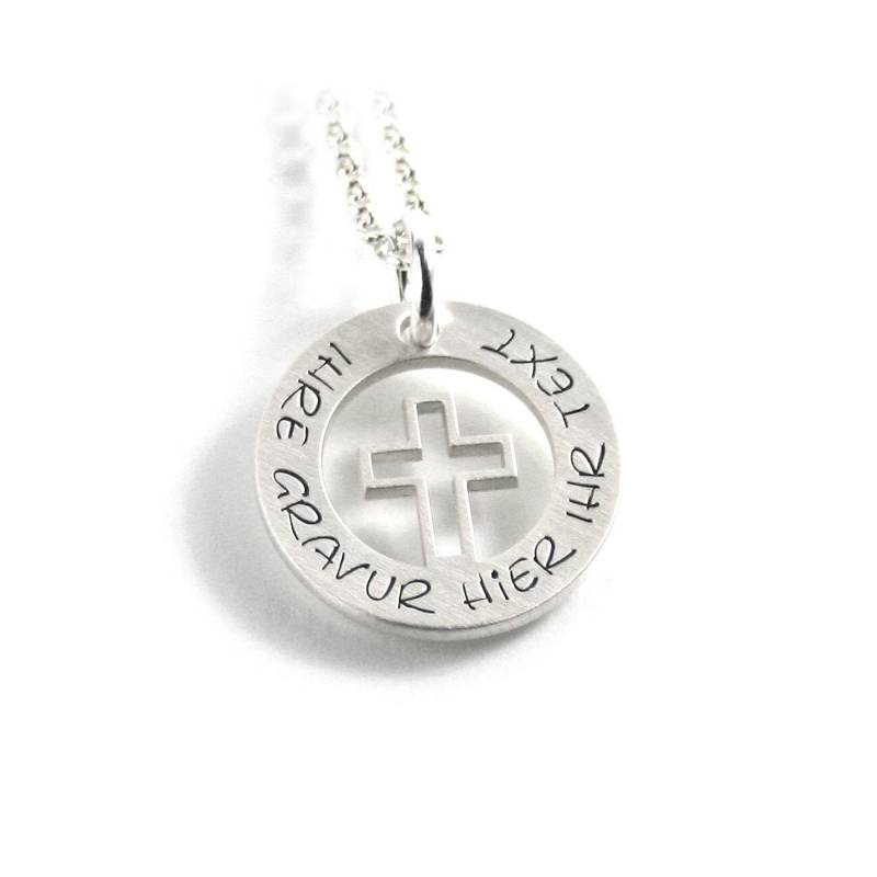 Kreuzanhänger Mit Gravur Kette Beides Aus 925 Silber Taufspruch Glaube Religion Kreuz Symbol Rund Namenskette Datum Initiale Taufe |Ps430Ke2 von Fotoschmuck24