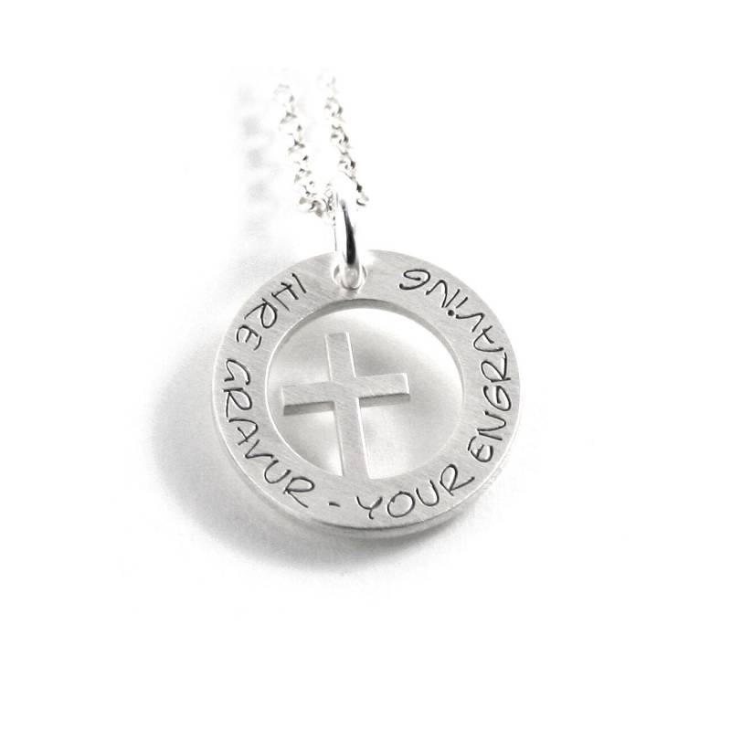 Kreuzanhänger Mit Gravur Kette Beides Aus 925 Silber Taufspruch Glaube Religion Kreuz Symbol Rund Namenskette Datum Initiale Taufe |Ps491Ke2 von Fotoschmuck24