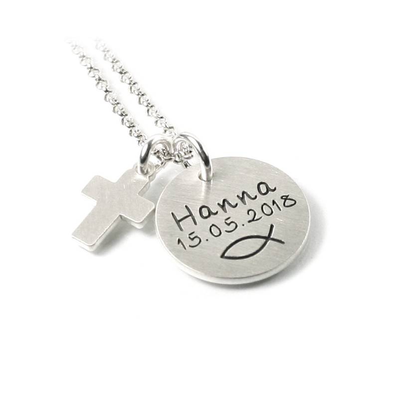Kreuzanhänger Mit Kette 925 Silber Baby Anhänger Gravur Geschenk Geburt Taufe Taufschmuck Taufkette Glaube Kreuz Name | Ps107Ke2 Zwei Ösen von Fotoschmuck24