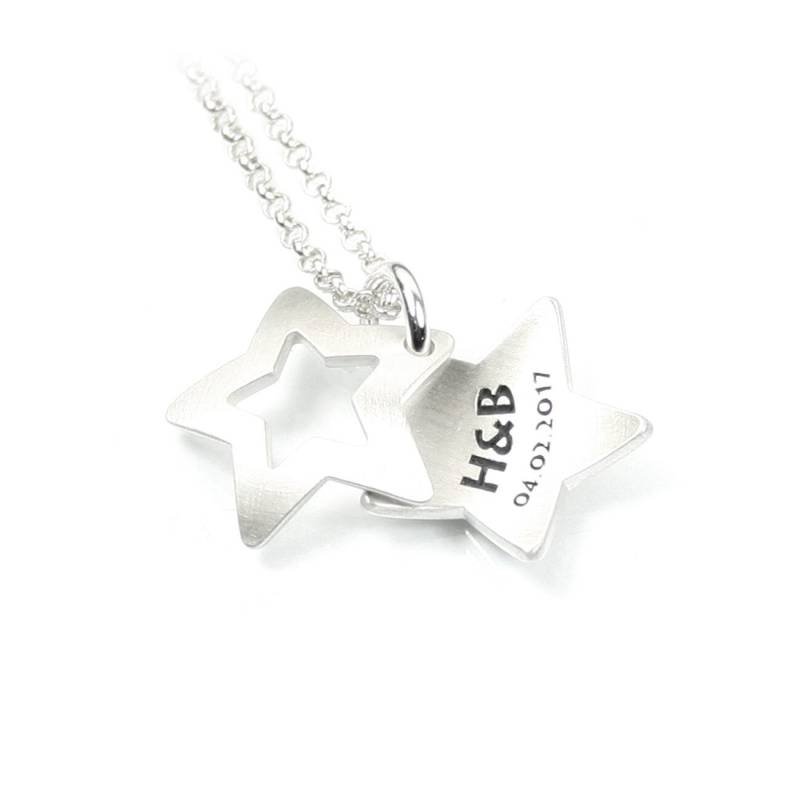 Sternanhänger Stern Sterne Sternchen Anhänger Medaillon Mit Gravur + 45 cm Langer Kette Beides 925 Silber | Individuelle Psd14Ke2 von Fotoschmuck24