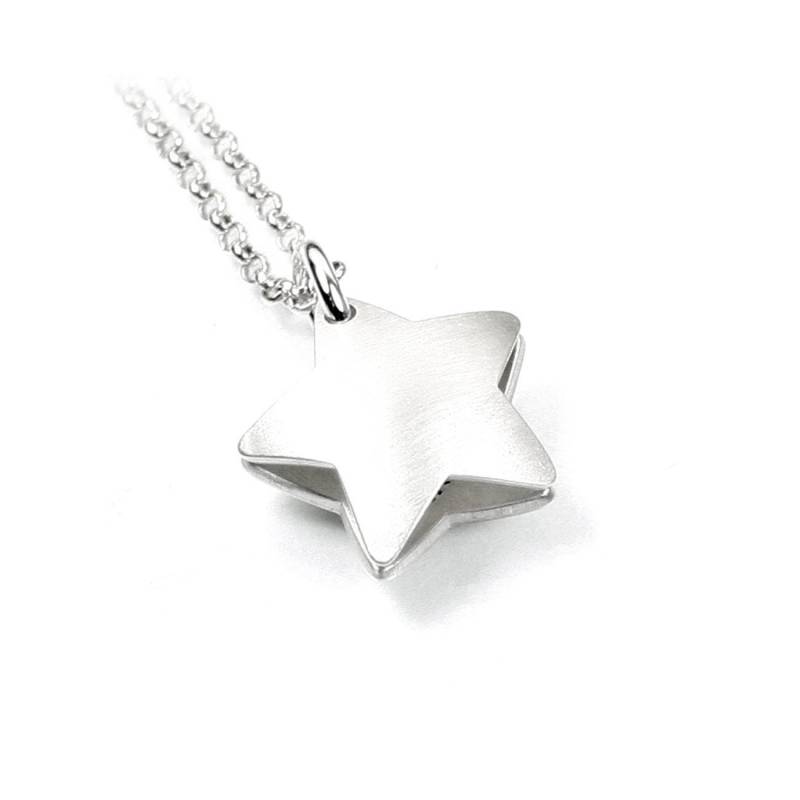 Sternanhänger Stern Sterne Sternchen Anhänger Medaillon Mit Gravur + 45 cm Langer Kette Beides 925 Silber | Individuelle Psd15Ke2 von Fotoschmuck24