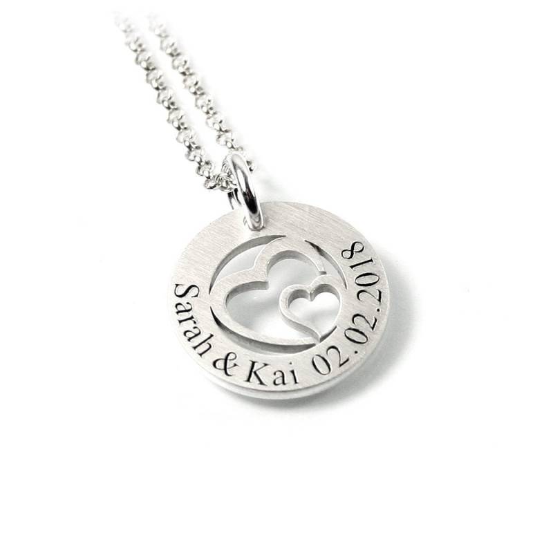 Zwei Herzen Verschlungen Anhänger Mit Gravur Kette 925 Silber Doppelherz Doppel Herz Liebe Love Symbol in Rund Name | Ps100Ke2 von Fotoschmuck24