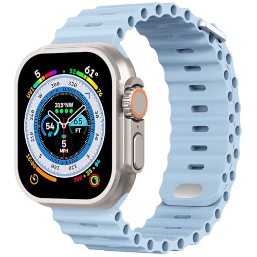 Foufousun Ocean Armband, kompatibel mit Apple Watch Ultra2/Ultra iWatch Series 9 8 7 SE 6 5 4 4 mm 41 mm 40 mm 38 mm, für Herren und Damen, weiches Silikon-Sportarmband, Ersatzband für Apple Watch von Foufousun