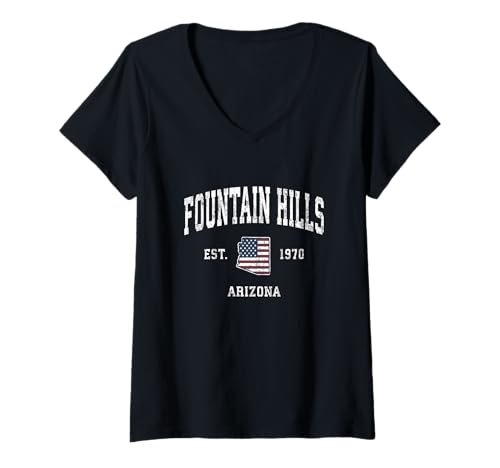 Damen Fountain Hills Arizona AZ Vintage Amerikanische Flagge Design T-Shirt mit V-Ausschnitt von Fountain Hills AZ T-Shirts & Retro Tees