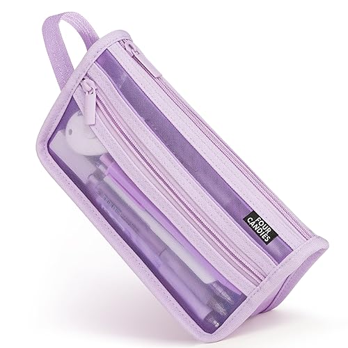 Four Candies Federmäppchen Transparent Federtaschen Farbig Mäppchen Etui Stifte, Groß Etui Schule Zippered Desk Organizer Schlamppermäppche Damen Tasche Halter Schreibwaren, Lila von Four Candies