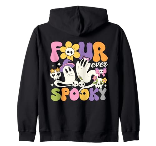 Four Ever Gruselige Geburtstagsparty Girl 4 Jahre alt Kokette Kapuzenjacke Four Ever Gruselige Geburtstagsparty Girl 4 Jahre alt Kokette Kapuzenjacke von Four Ever Spooky Halloween Ghost 4th Birthday