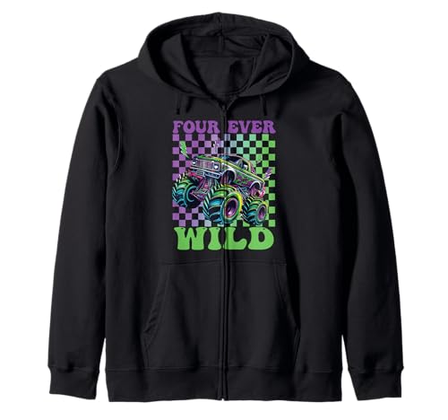 Lustiger Four Ever Wild Monstertruck für Kinder zum 4. Geburtstag Kapuzenjacke Lustiger Four Ever Wild Monstertruck für Kinder zum 4. Geburtstag Kapuzenjacke von Four Ever Wild 4 year Old Birthday Happy Dude