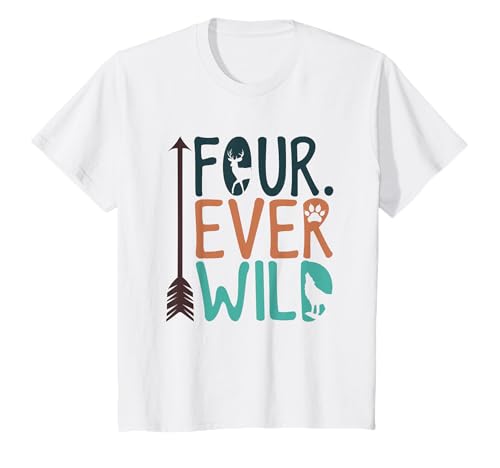 Kinder Four Ever Wild 4. Geburtstag Junge Mädchen Vierter Bday 4 Jahre alt T-Shirt von Four Ever Wild 4th Birthday Boy Girl Fourth Bday