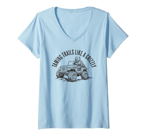 Damen Grizzlybär-Fahren im Geländewagen — Schlammiges Offroad-Trail-Abenteuer T-Shirt mit V-Ausschnitt von Four Wheeling Gifts & Gear