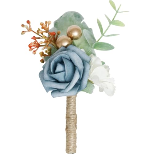 Boutonniere Brosche Blume Bräutigam Herren Boutineer mit Pin für Hochzeit, Abschlussball, Heimkehr, 2er-Packung, Polyethylen Boutonniere Brosche Blume Bräutigam Herren Boutineer mit Pin für Hochzeit, Abschlussball, Heimkehr, 2er-Packung, Polyethylen von Fouriding